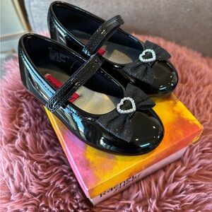 Rachel Kids Glossy Black Dress Shoes with Heart Accent